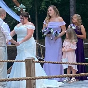 Lavender off the shoulder trumpet fit custom made